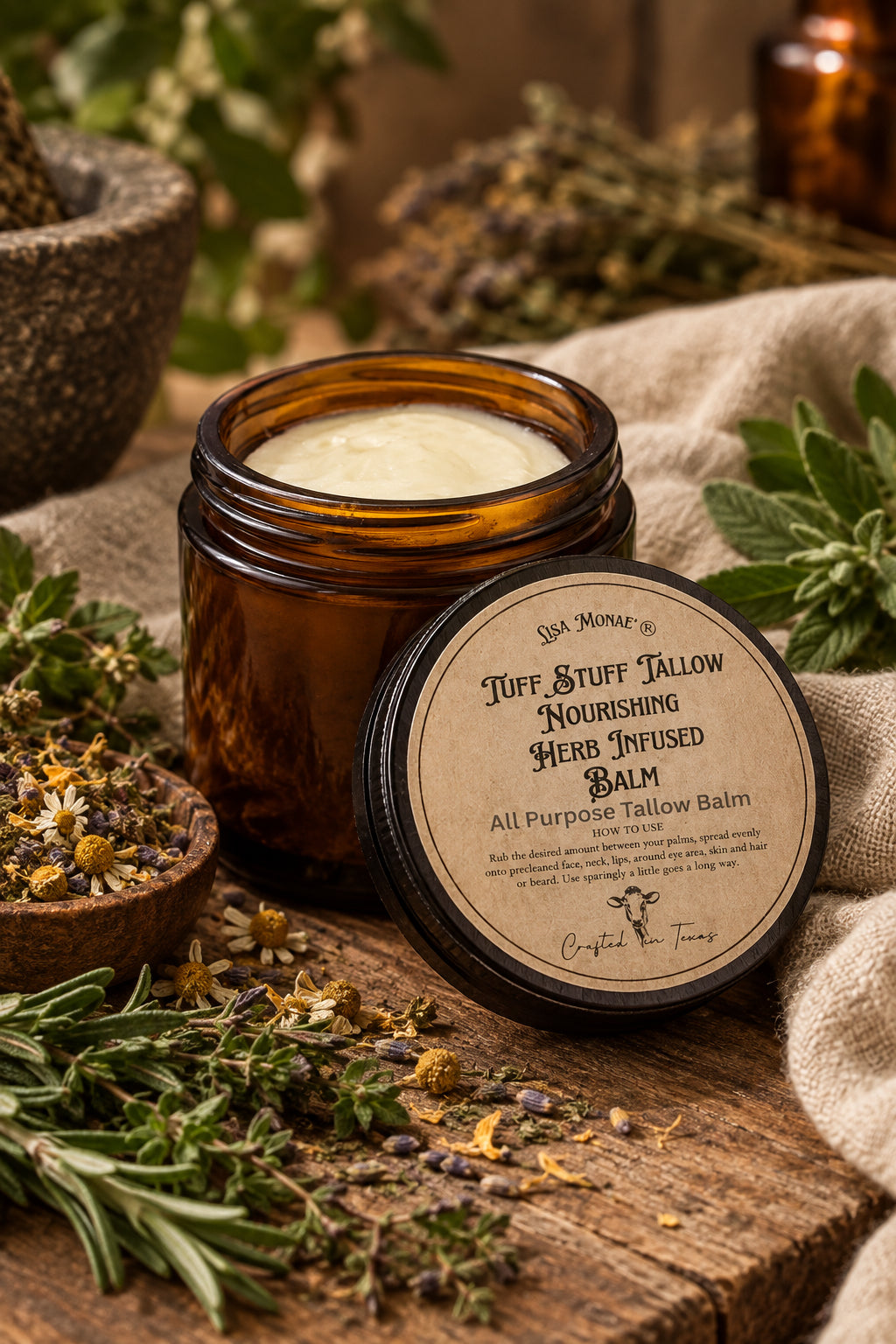 Lisa Monae Beauty Tuff Stuff nourishing herb infused tallow balm — all purpose natural skin care